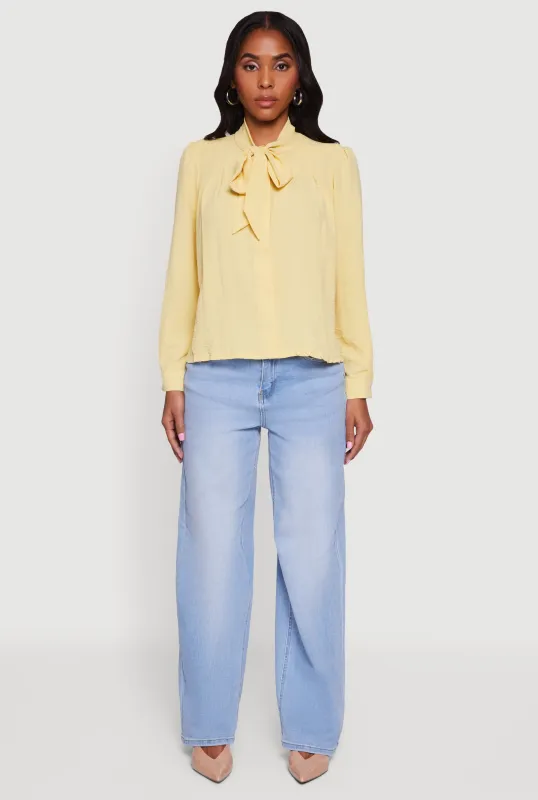 Crepe Knit Tie Neck Button Front Shirt sold by Rainbow