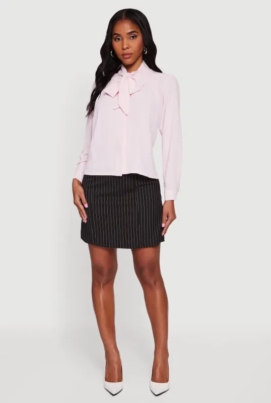 Crepe Knit Tie Neck Button Front Shirt sold by Rainbow