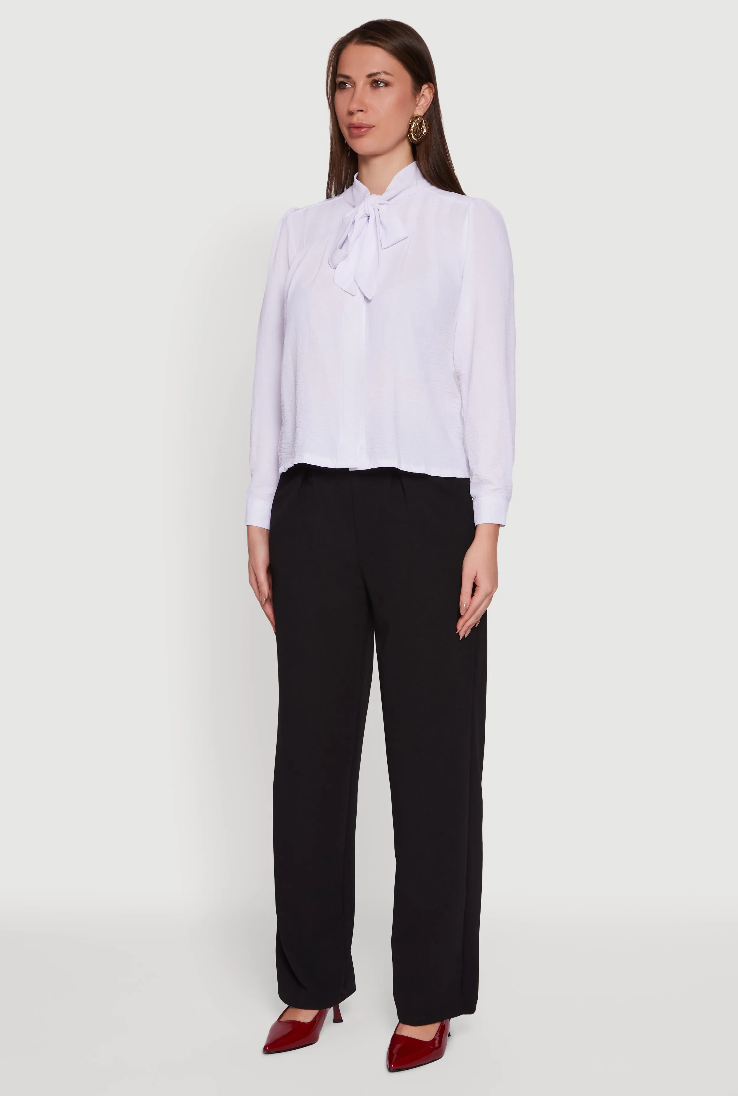 Crepe Knit Tie Neck Button Front Shirt sold by Rainbow product image thumbnail 5