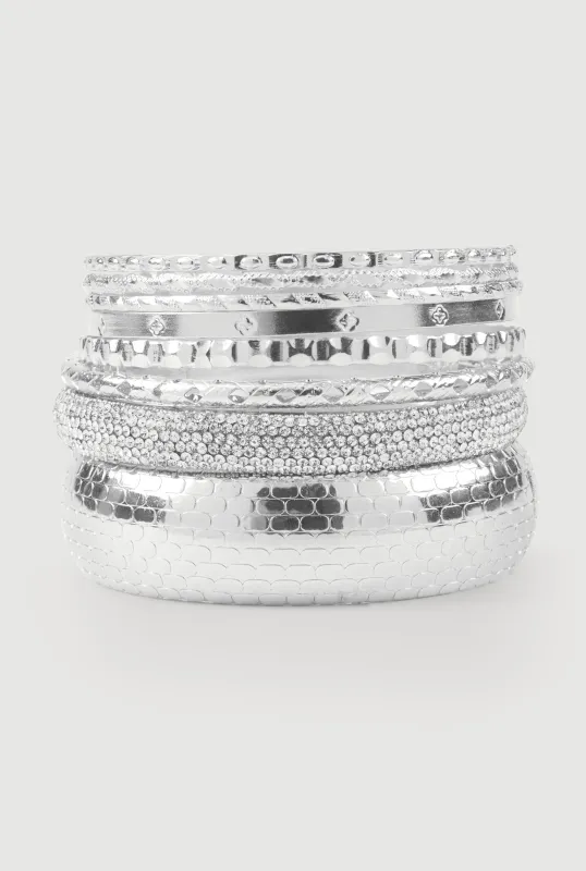 Plus Size Assorted Cubic Zirconia Metallic Bangles Set of 7 sold by Rainbow