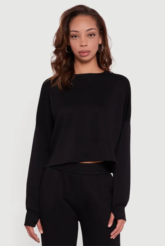 Cropped Crew Neck Sweatshirt with Thumb Holes sold by Rainbow