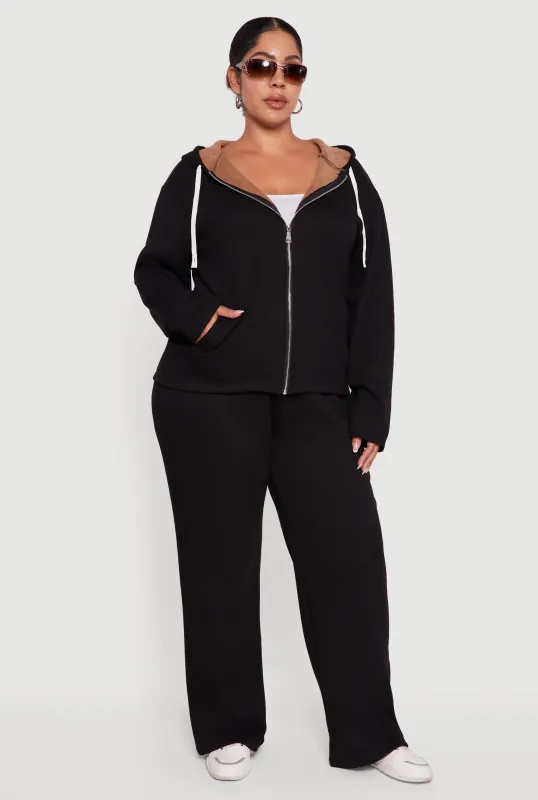 Plus Size Plush Lined Ribbed Knit High Waisted Sweatpants sold by Rainbow