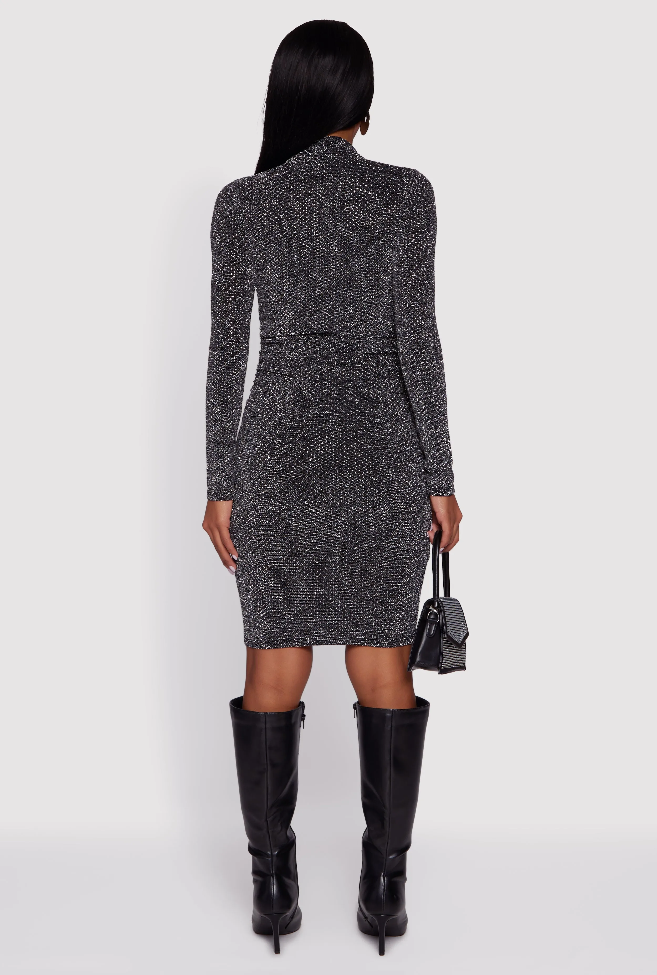 Lurex Long Sleeve Side Ruched Dress with Rhinestones sold by Rainbow product image thumbnail 5