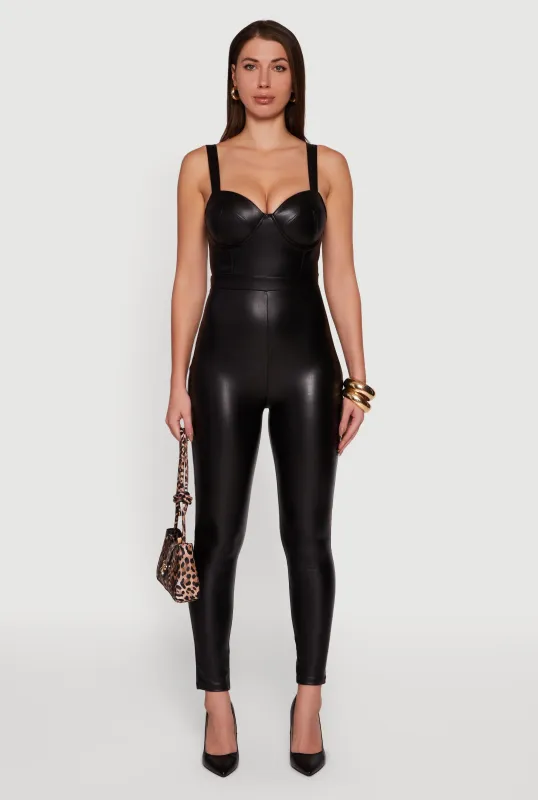 Faux Leather Sweetheart Corset Jumpsuit sold by Rainbow