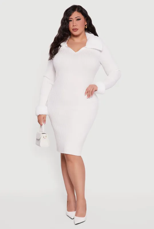 Plus Size Sweater Dress with Removable Collar and Cuffs sold by Rainbow