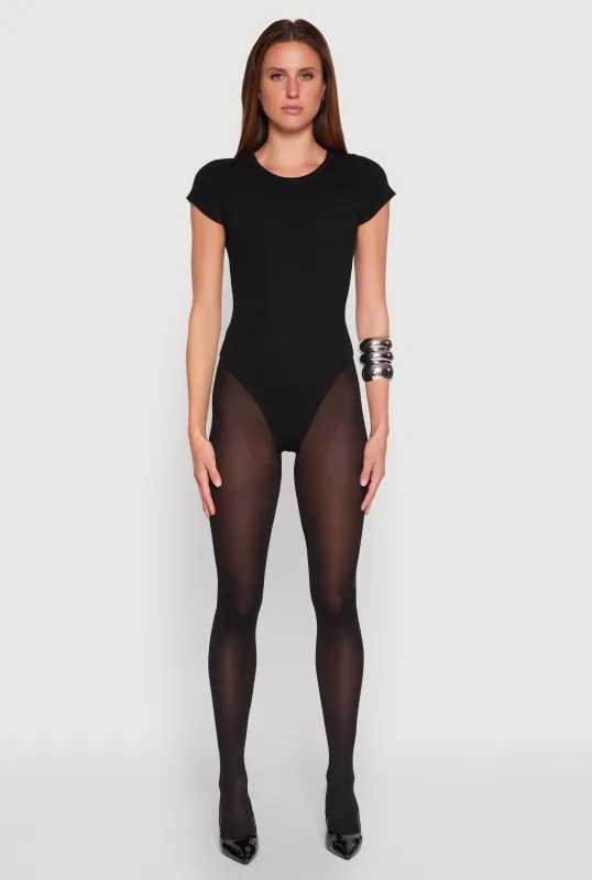 Ribbed Crew Neck Short Sleeve Bodysuit sold by Rainbow