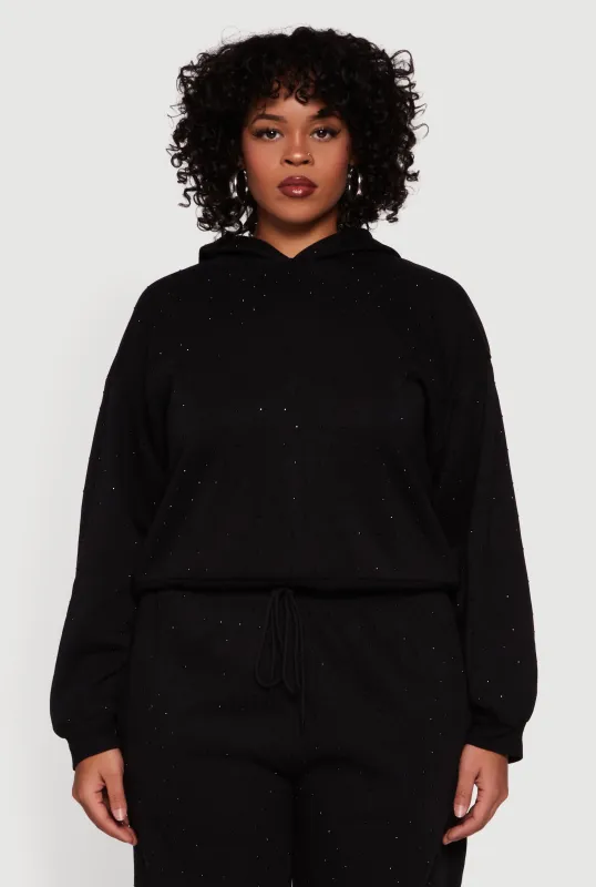 Plus Size Rhinestone Studded Pullover Hoodie sold by Rainbow