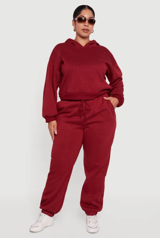 Plus Size Rhinestone Studded Drawstring Waist Sweatpants sold by Rainbow