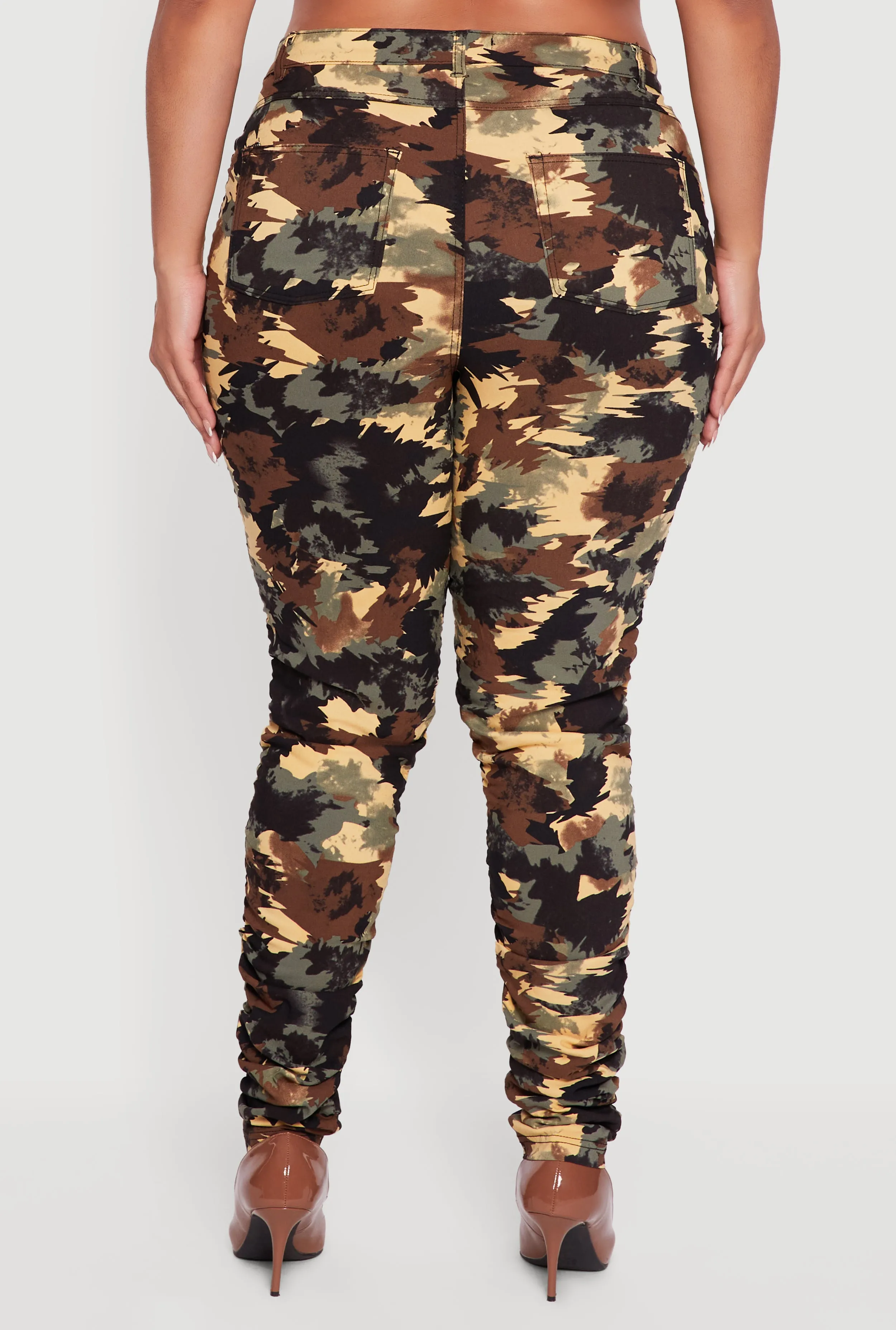 Plus Size High Waisted Side Ruched Patterned Pants sold by Rainbow product image thumbnail 5