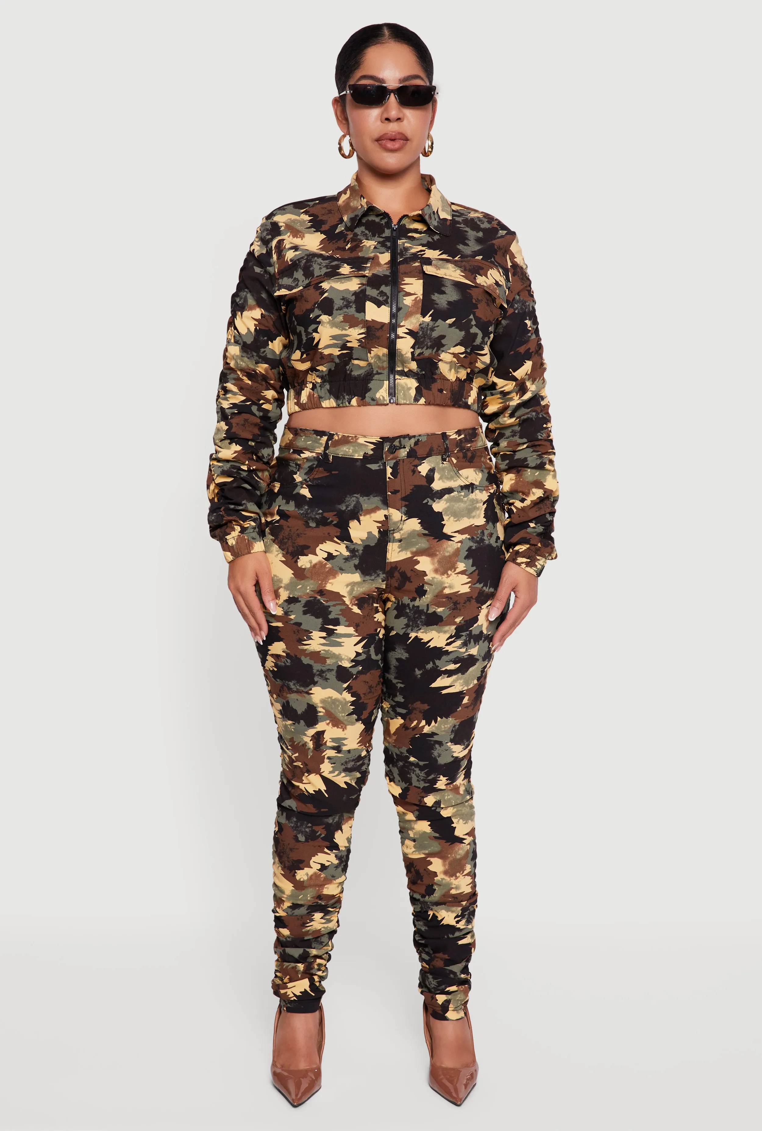 Plus Size High Waisted Side Ruched Patterned Pants sold by Rainbow product image thumbnail 2