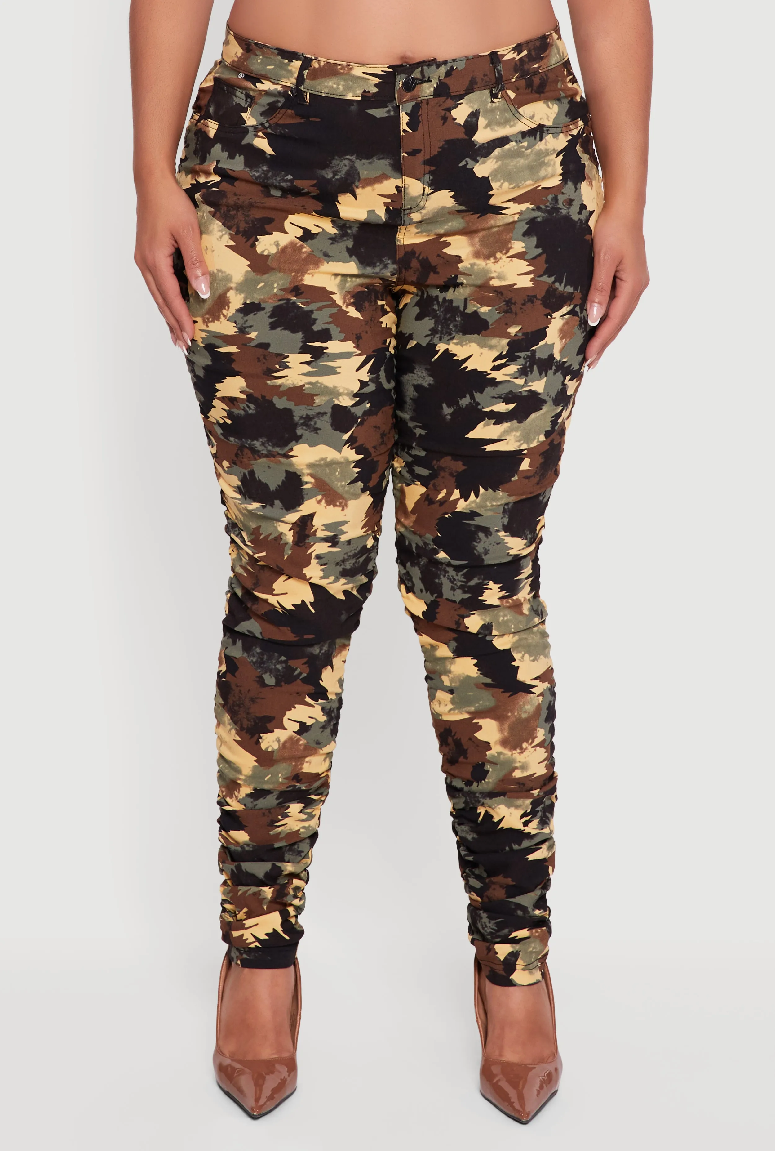 Plus Size High Waisted Side Ruched Patterned Pants sold by Rainbow product image thumbnail 3