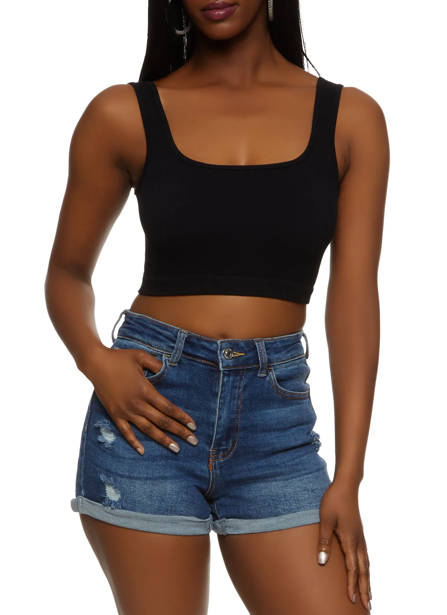 Ribbed Seamless Square Neck Crop Top sold by Rainbow