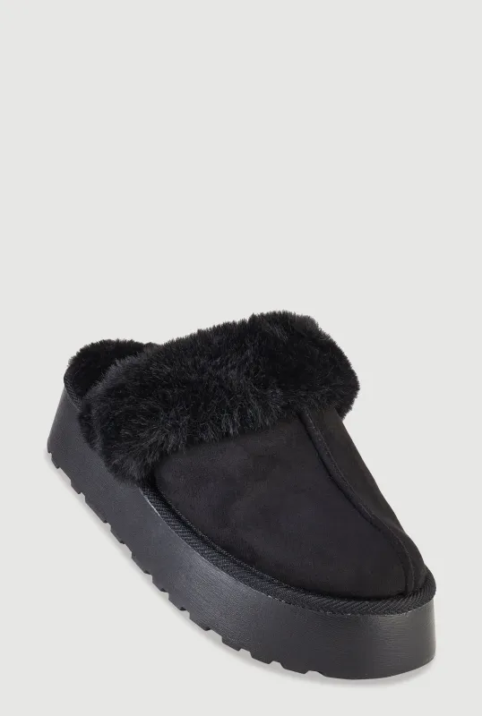 Platform Faux Fur Slide Slippers sold by Rainbow