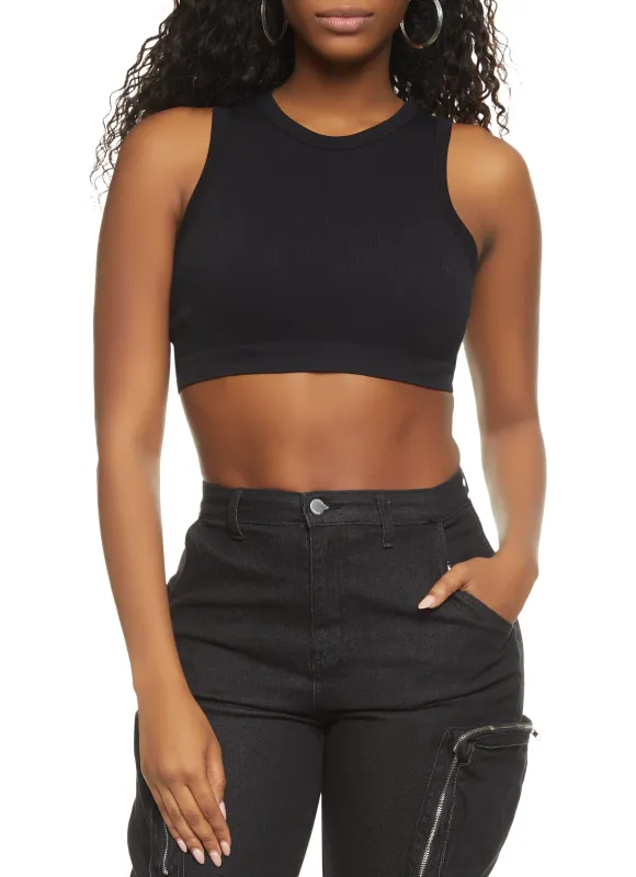 Sawyer Rib Knit High Neck Tank Crop Top sold by Rainbow