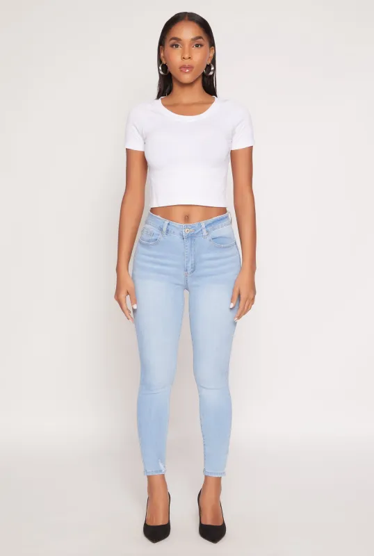 Frayed High Waisted Skinny Ankle Jeans sold by Rainbow