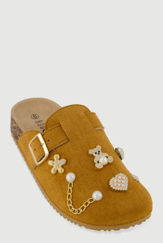 Faux Suede Charm Embellished Flat Clogs sold by Rainbow