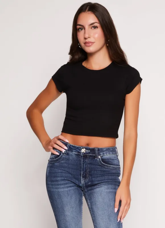 Ribbed Crew Neck Cropped Tee sold by Rainbow