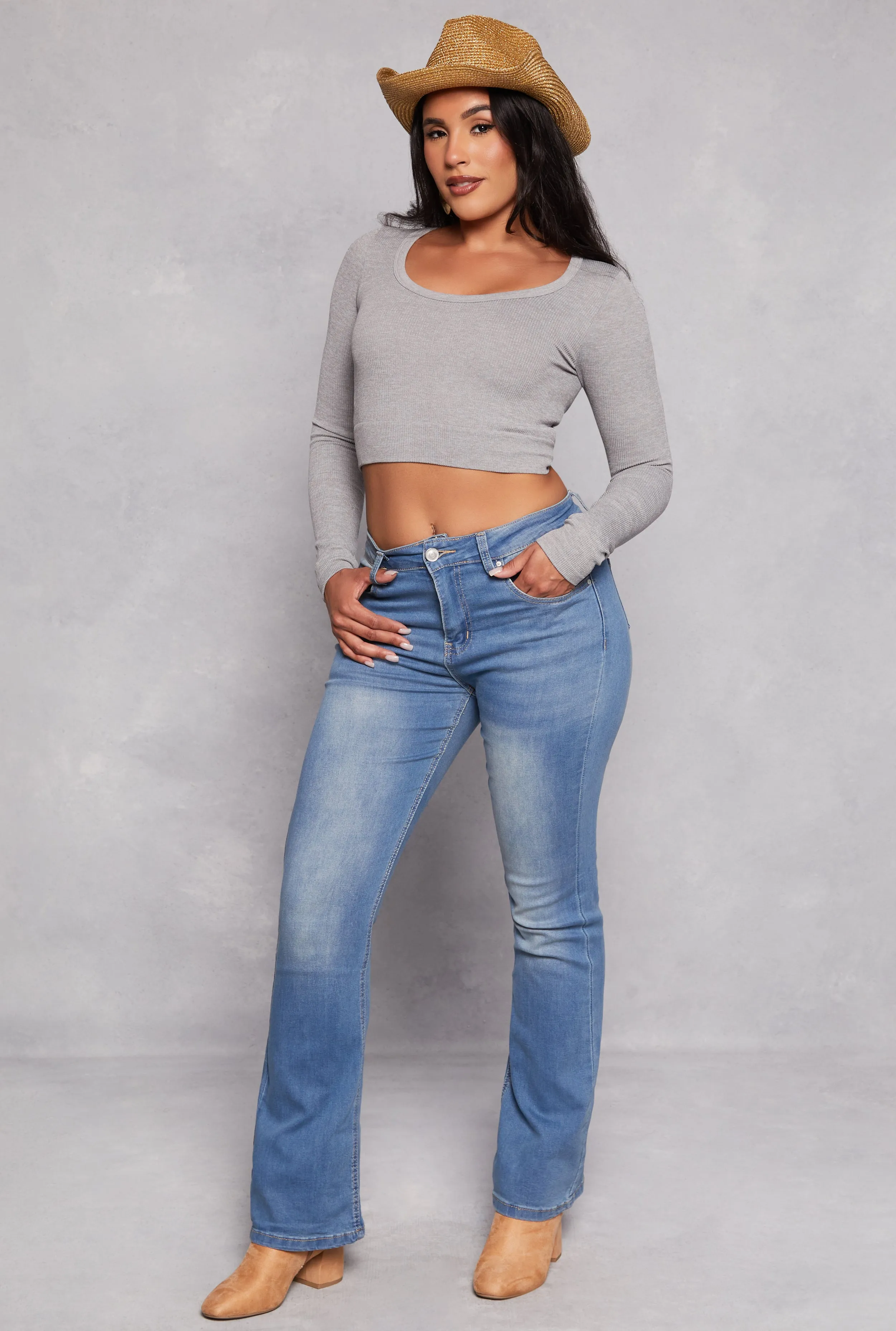 Antique Wash High Waisted Bootcut Jeans sold by Rainbow