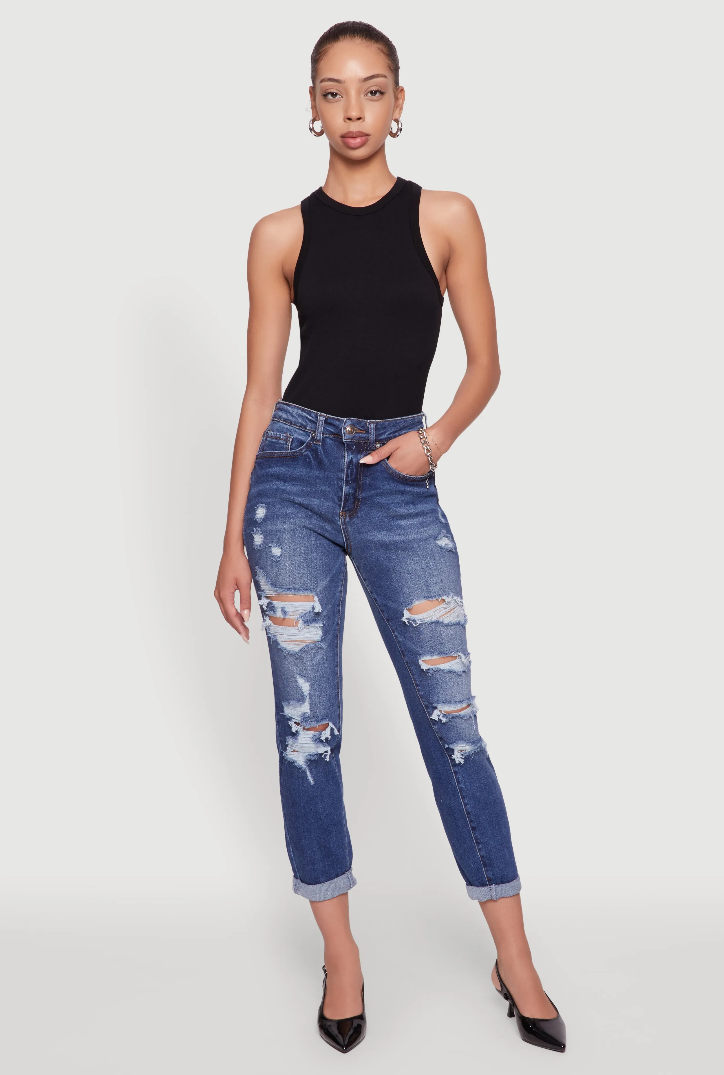 Distressed Rolled Cuff Boyfriend Jeans sold by Rainbow product image thumbnail 4