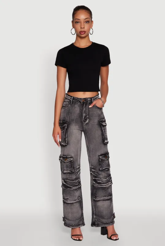 Selena Acid Wash Utility Jeans sold by Rainbow