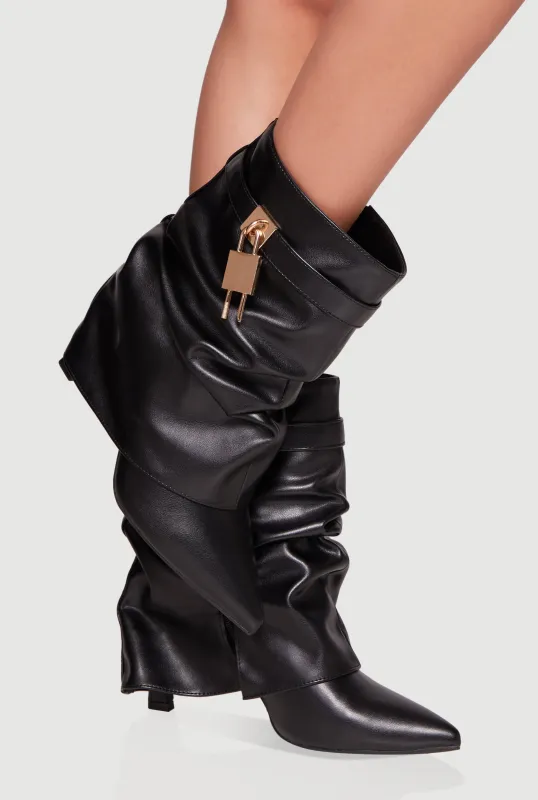 Metallic Lock Fold Over Stiletto Ankle Booties sold by Rainbow