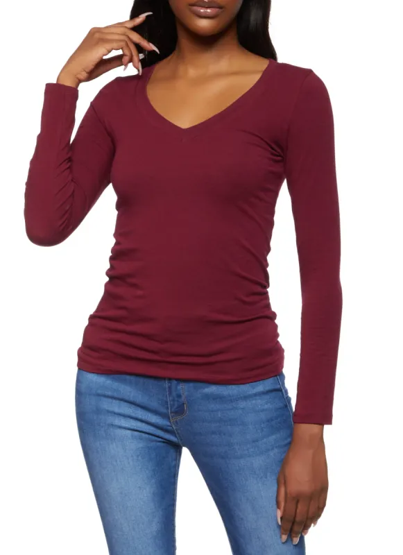 Solid V Neck Long Sleeve Top sold by Rainbow