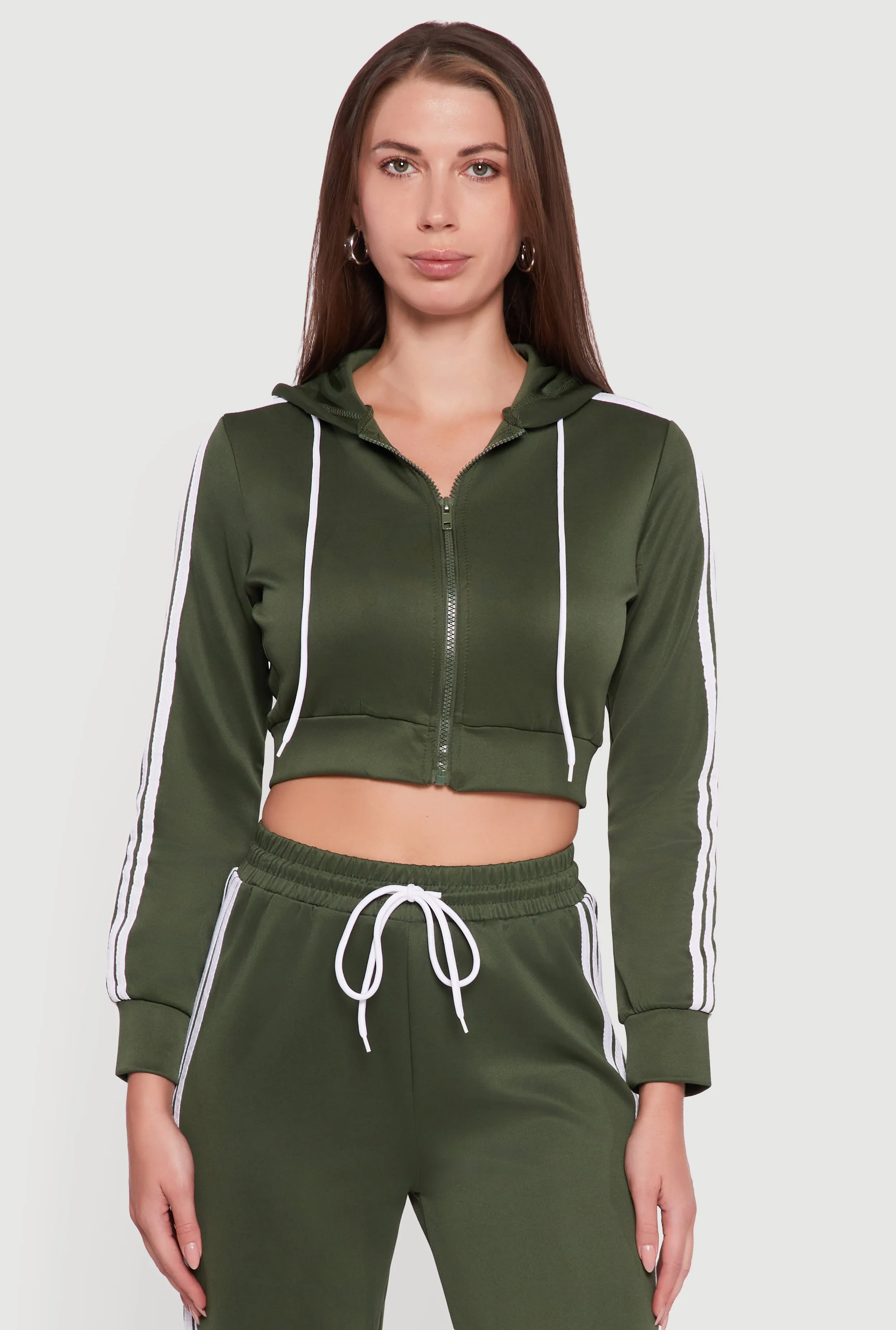 Contrast Trim Hooded Zip Front Cropped Hoodie sold by Rainbow product image thumbnail 5