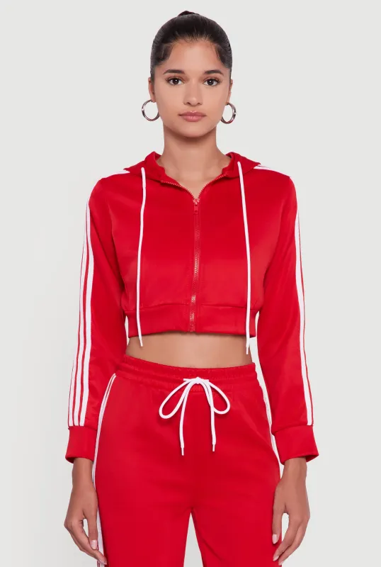 Contrast Trim Hooded Zip Front Cropped Hoodie sold by Rainbow