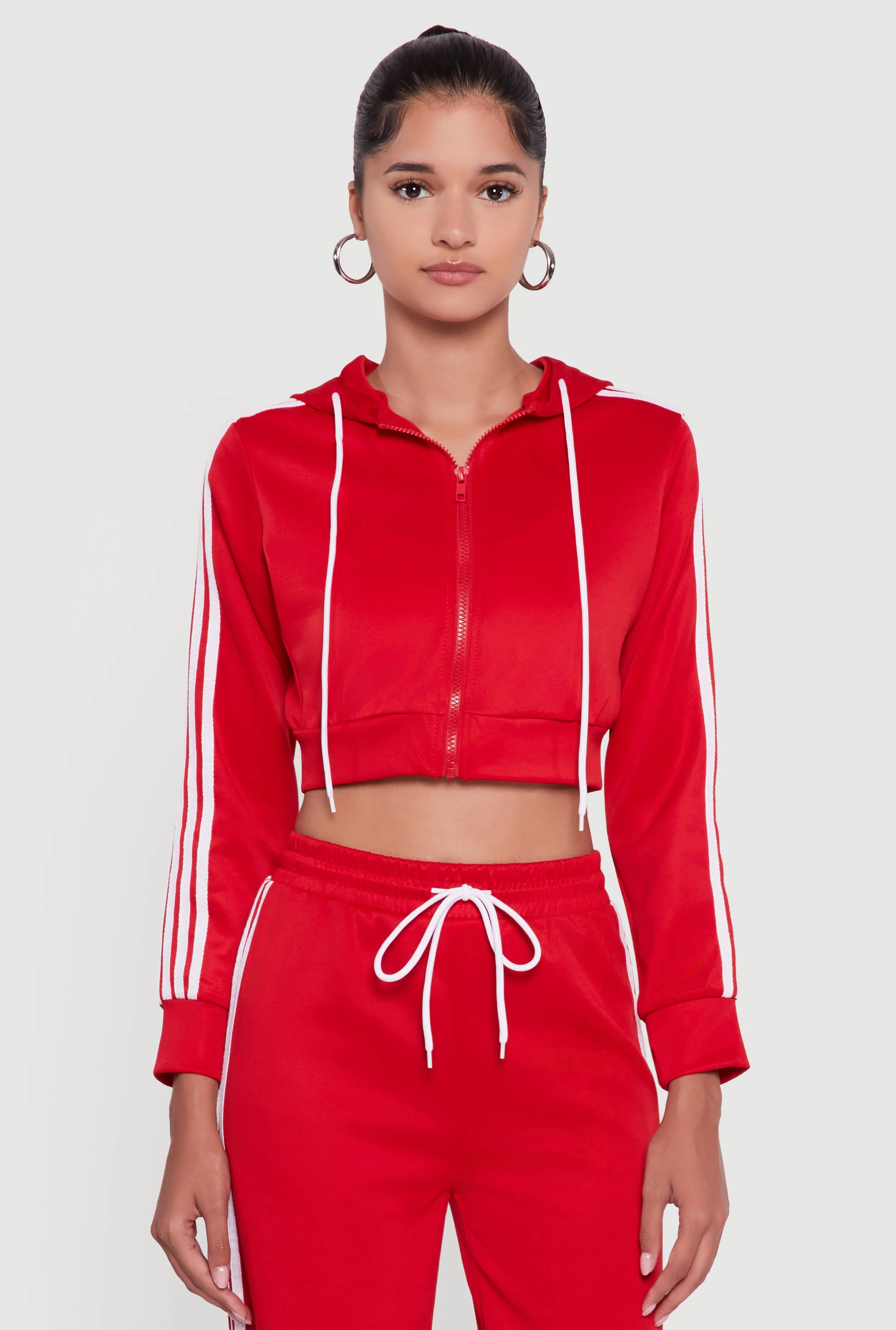 Contrast Trim Hooded Zip Front Cropped Hoodie sold by Rainbow