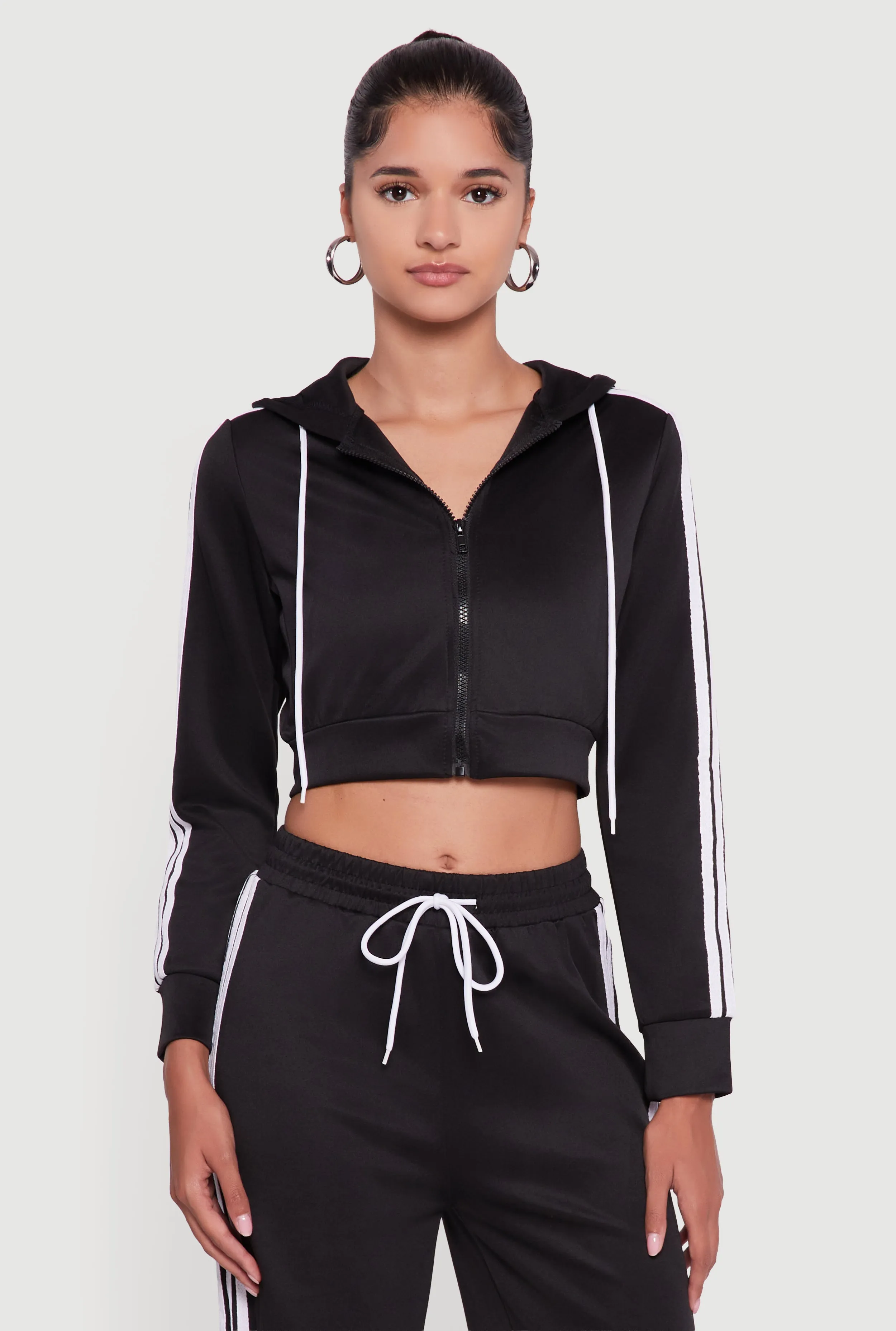 Contrast Trim Hooded Zip Front Cropped Hoodie sold by Rainbow product image thumbnail 3