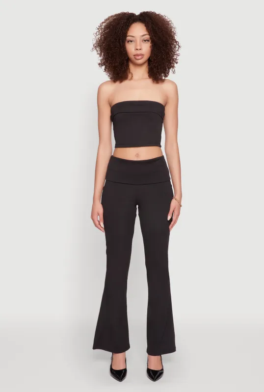 Haute Monde Fold Over Waist Flared Leg Pants sold by Rainbow