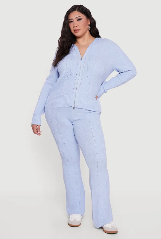Plus Size High Waisted Cable Knit Flare Leg Pants sold by Rainbow