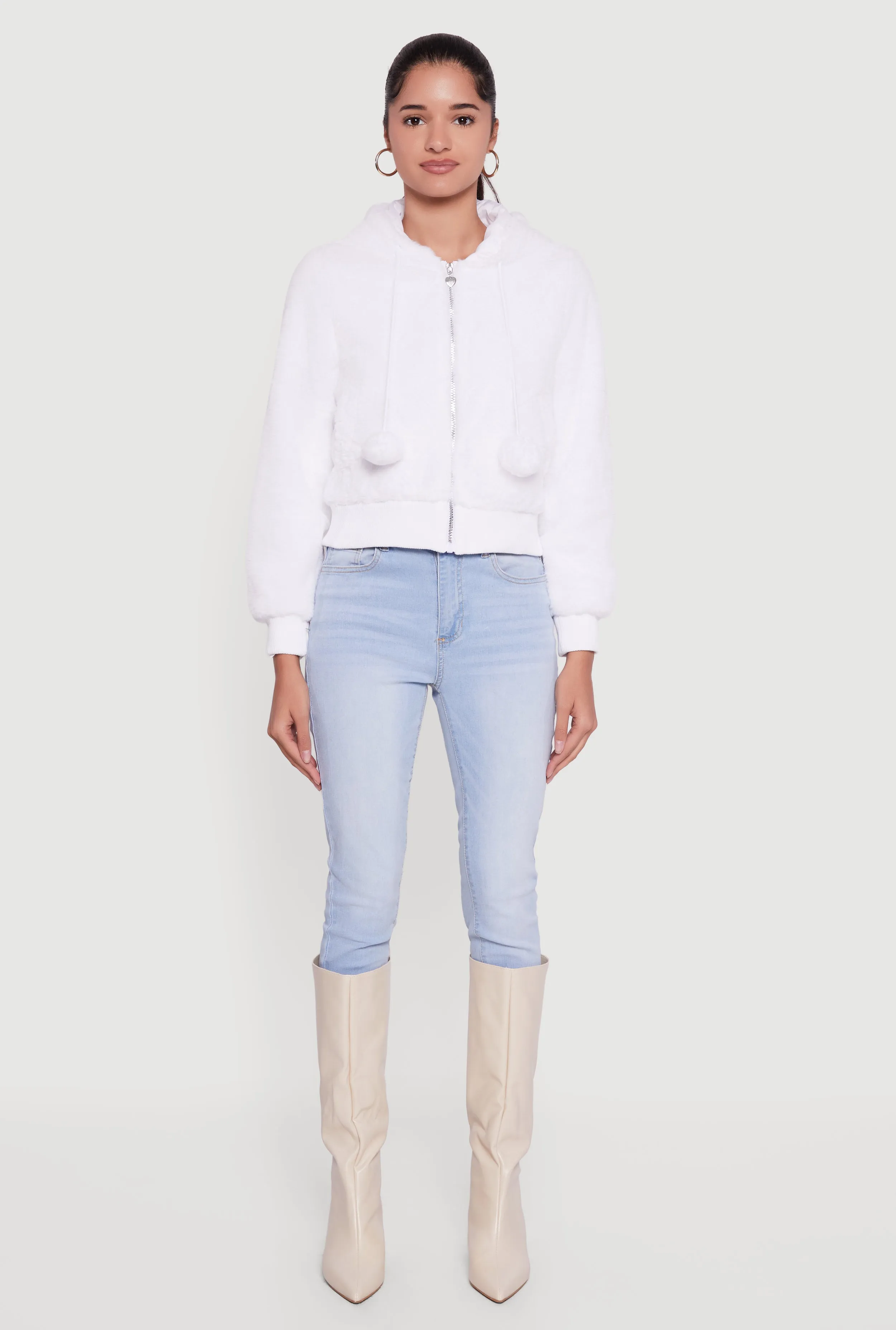 Pom Pom Drawstring Hooded Faux Fur Jacket sold by Rainbow product image thumbnail 3