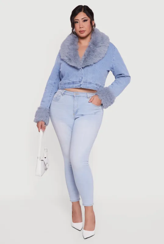 Plus Size Cropped Denim Jacket with Removable Collar and Cuffs sold by Rainbow