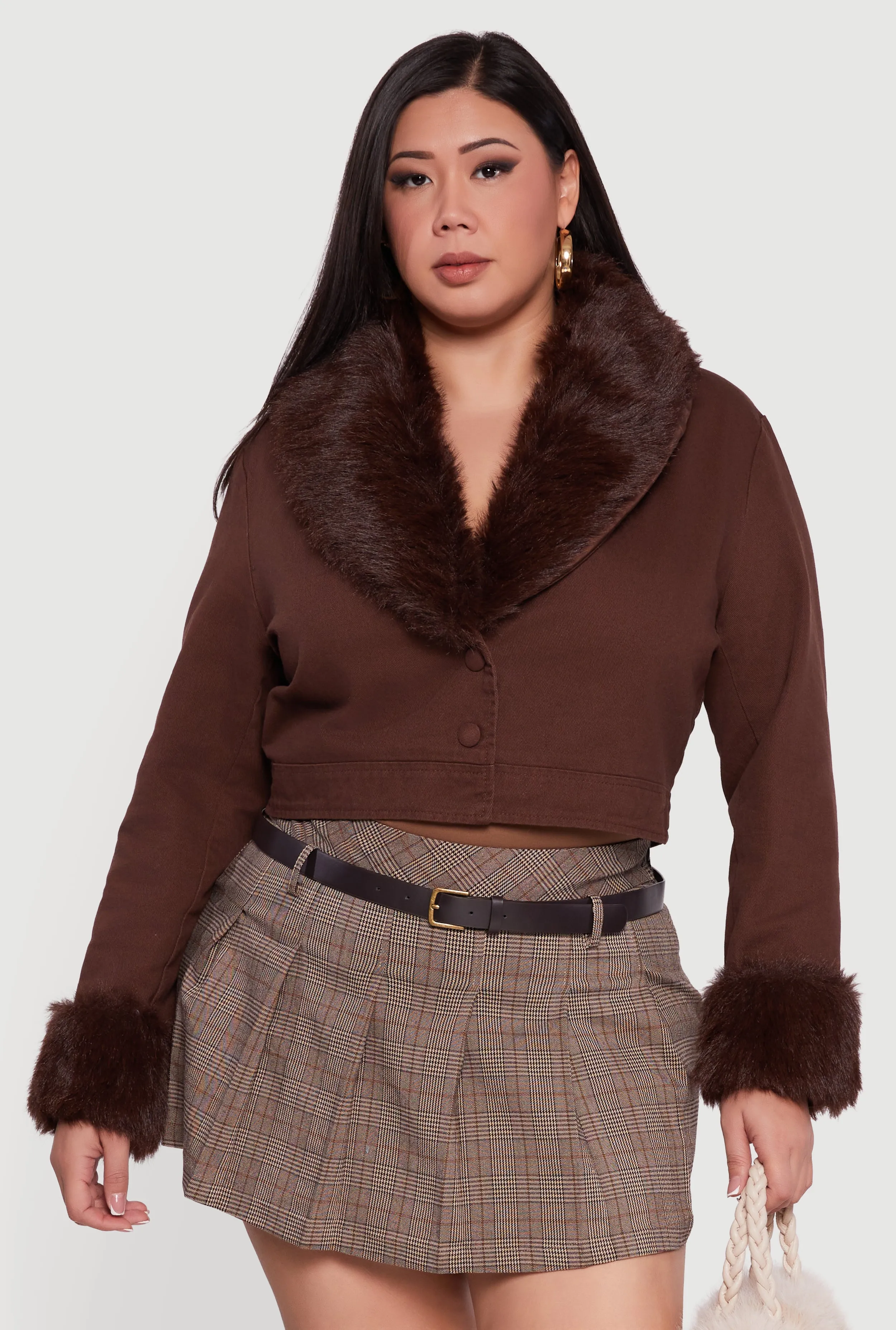 Plus Size Cropped Denim Jacket with Removable Collar and Cuffs sold by Rainbow product image thumbnail 2