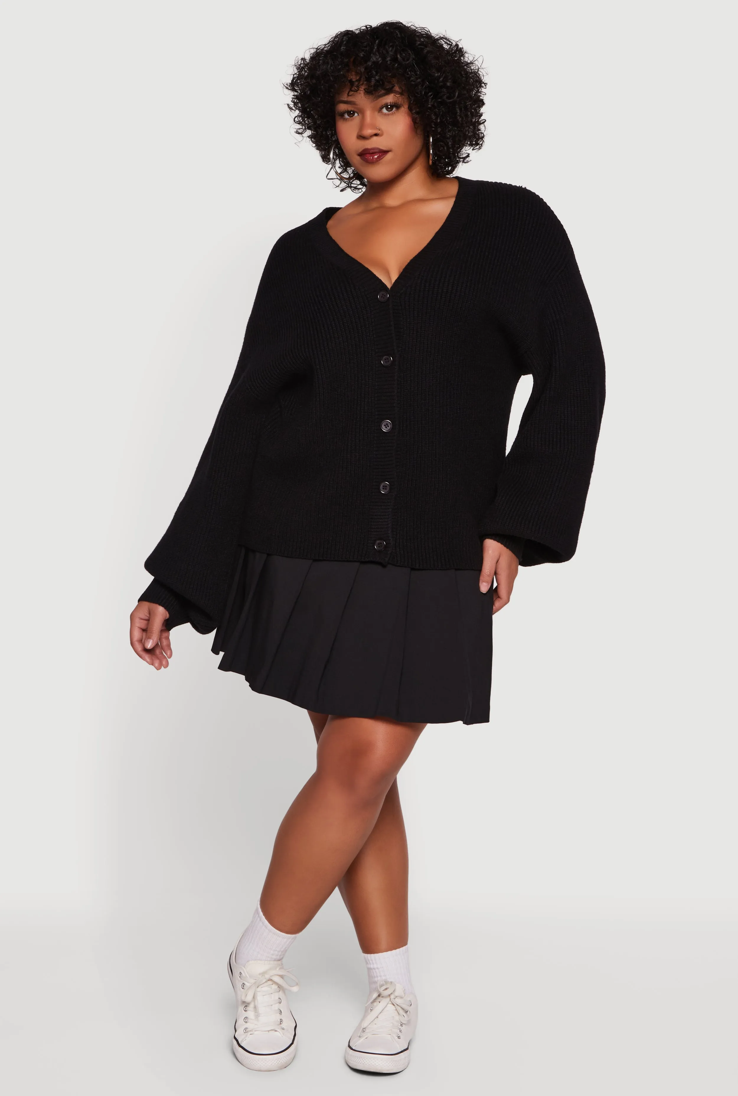 Plus Size Knitted Button Front Cardigan sold by Rainbow
