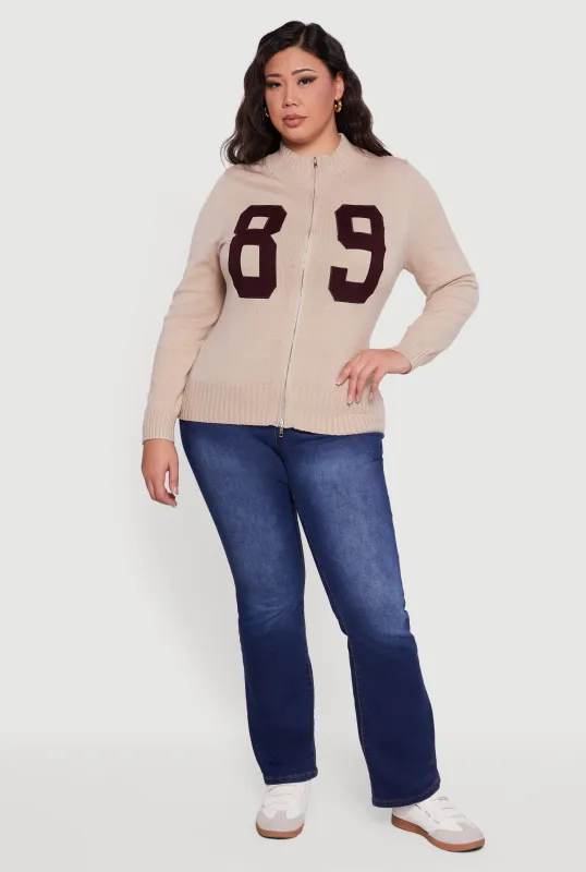 Plus Size 89 Zip Front Mock Neck Sweater sold by Rainbow
