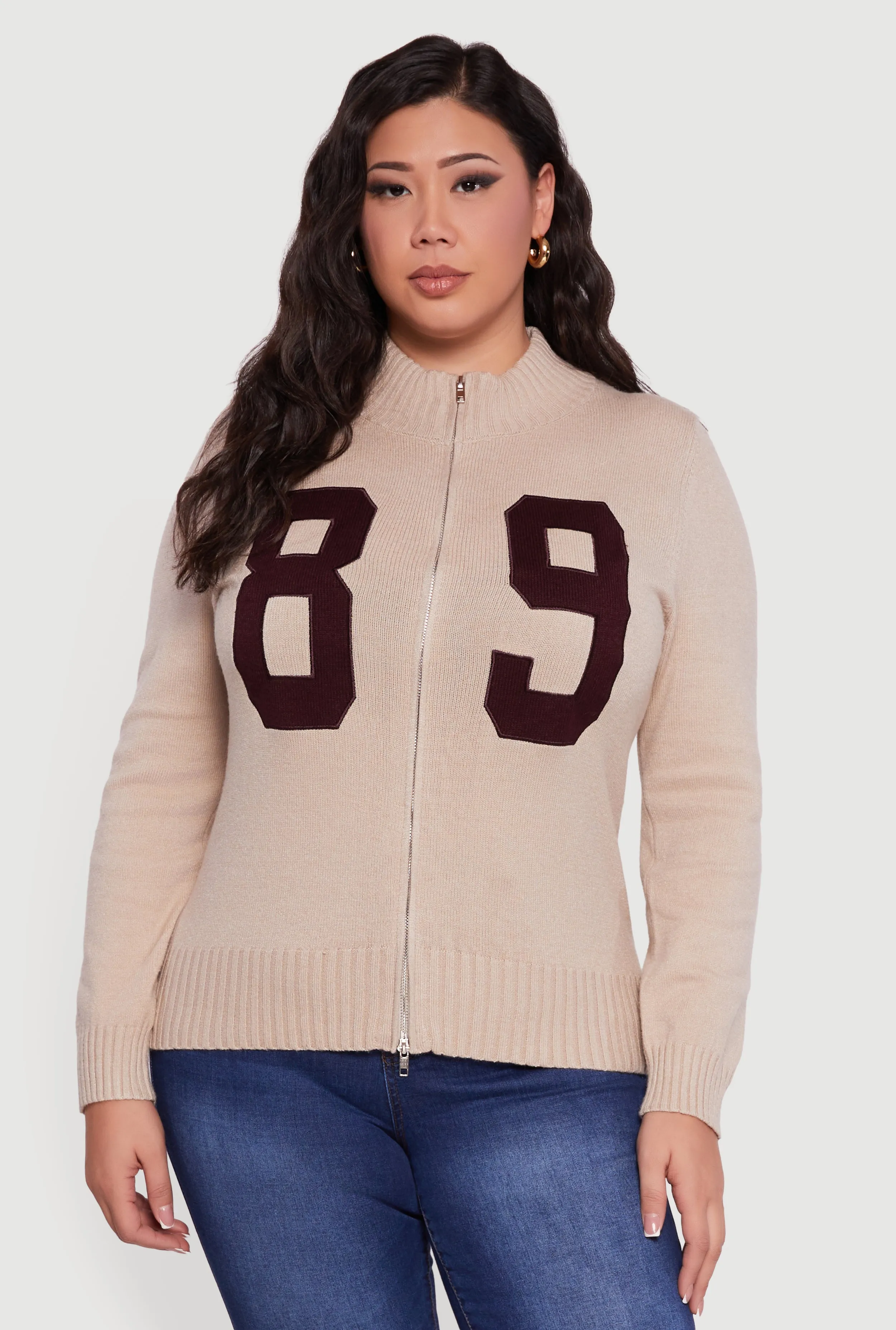 Plus Size 89 Zip Front Mock Neck Sweater sold by Rainbow product image thumbnail 2