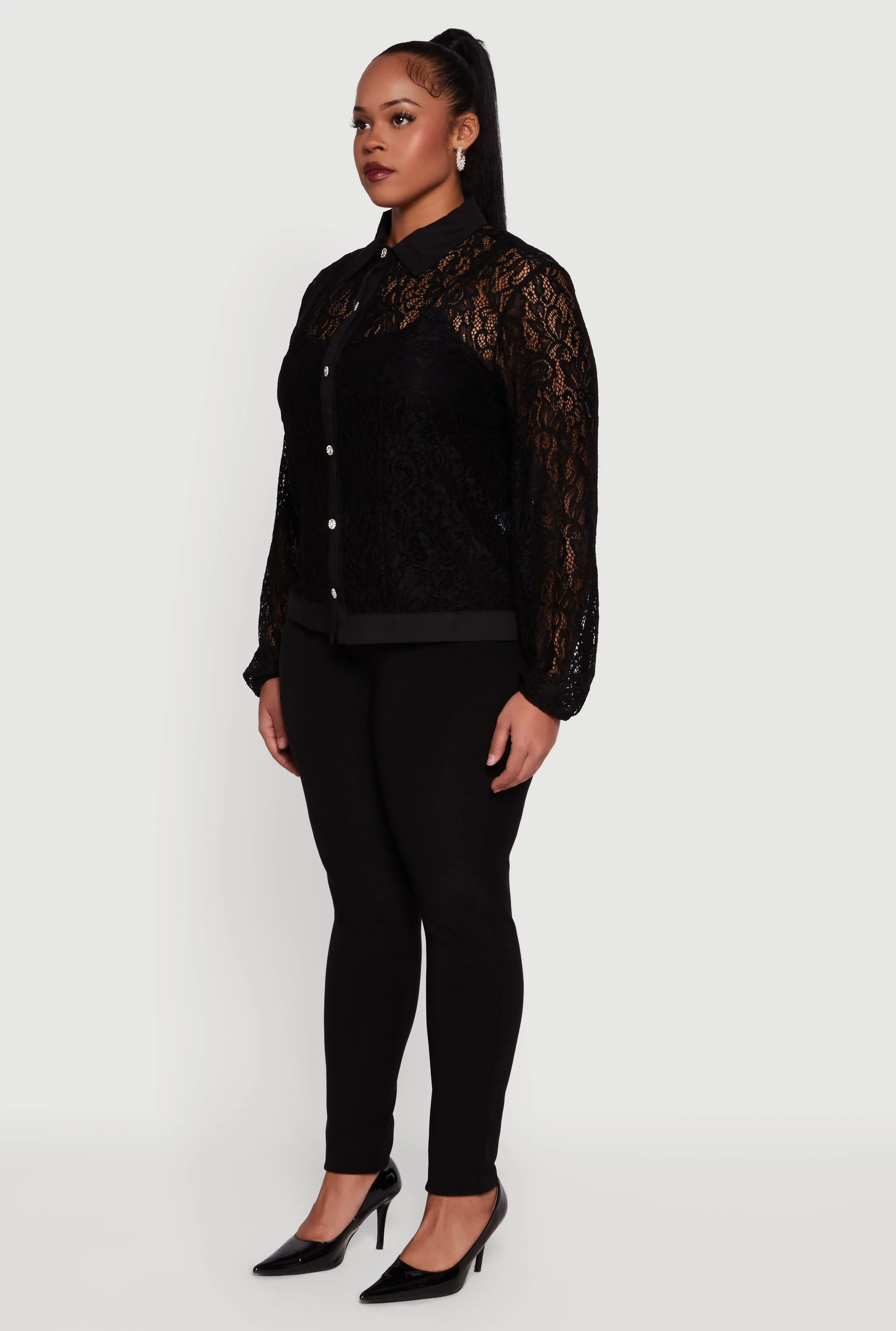 Plus Size Long Sleeve Shirt Collar Lace Blouse sold by Rainbow product image thumbnail 5