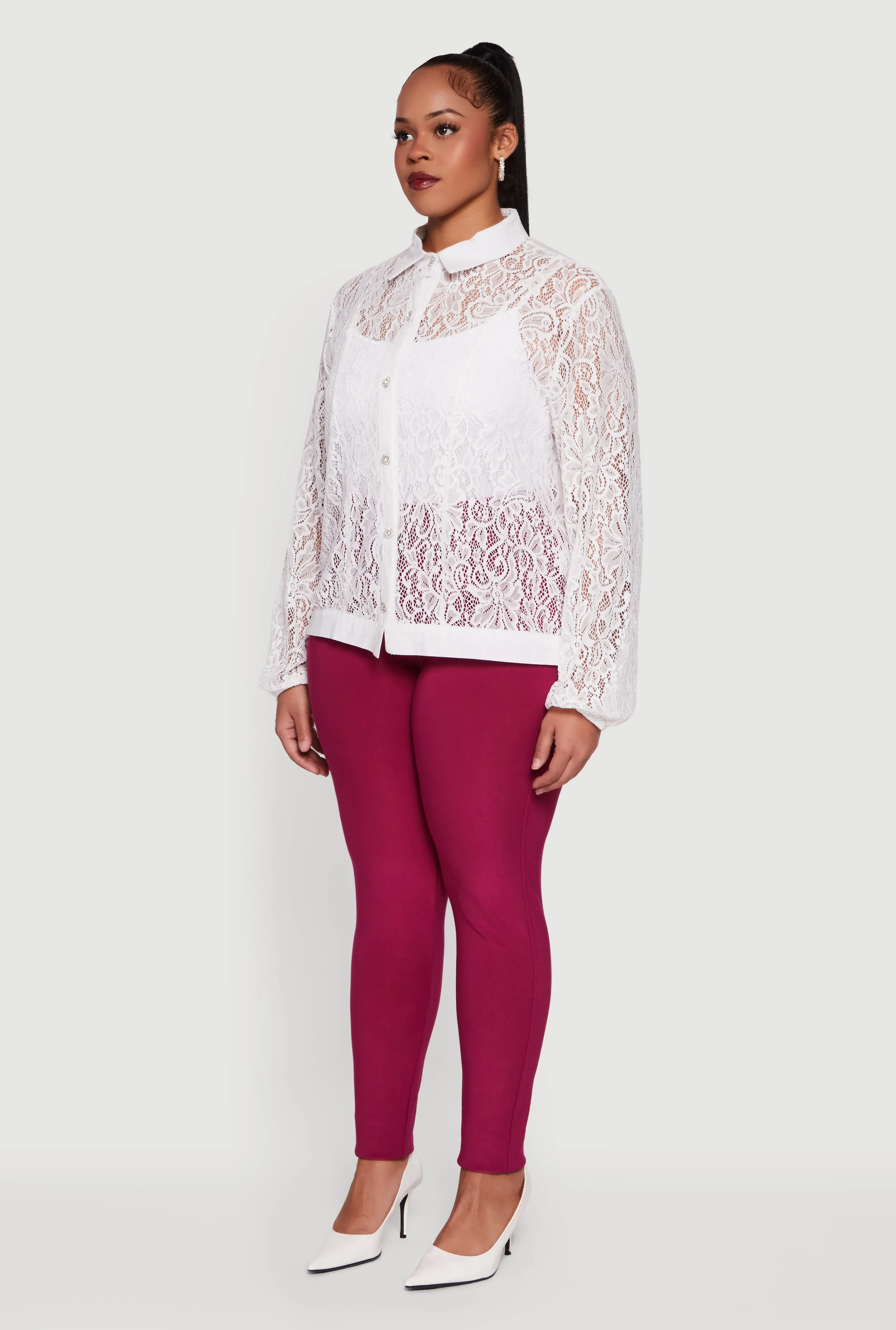 Plus Size Long Sleeve Shirt Collar Lace Blouse sold by Rainbow product image thumbnail 5