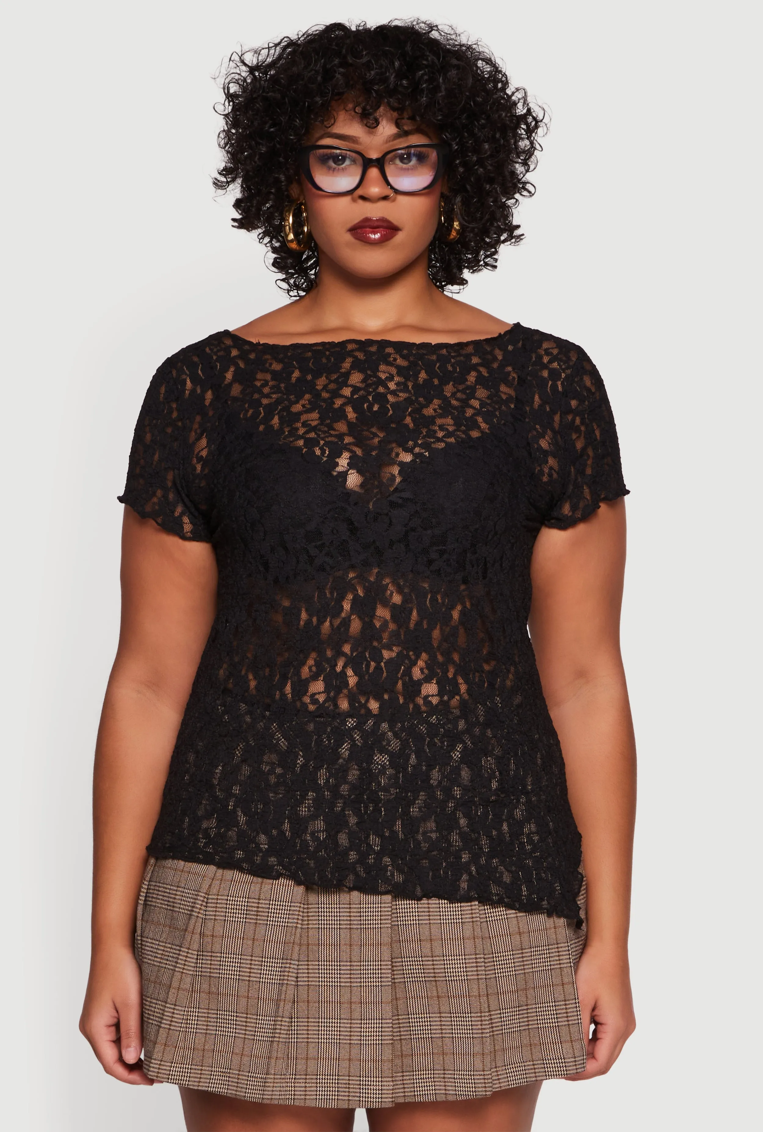 Plus Size Asymmetrical Hem Short Sleeve Lace Blouse sold by Rainbow product image thumbnail 2