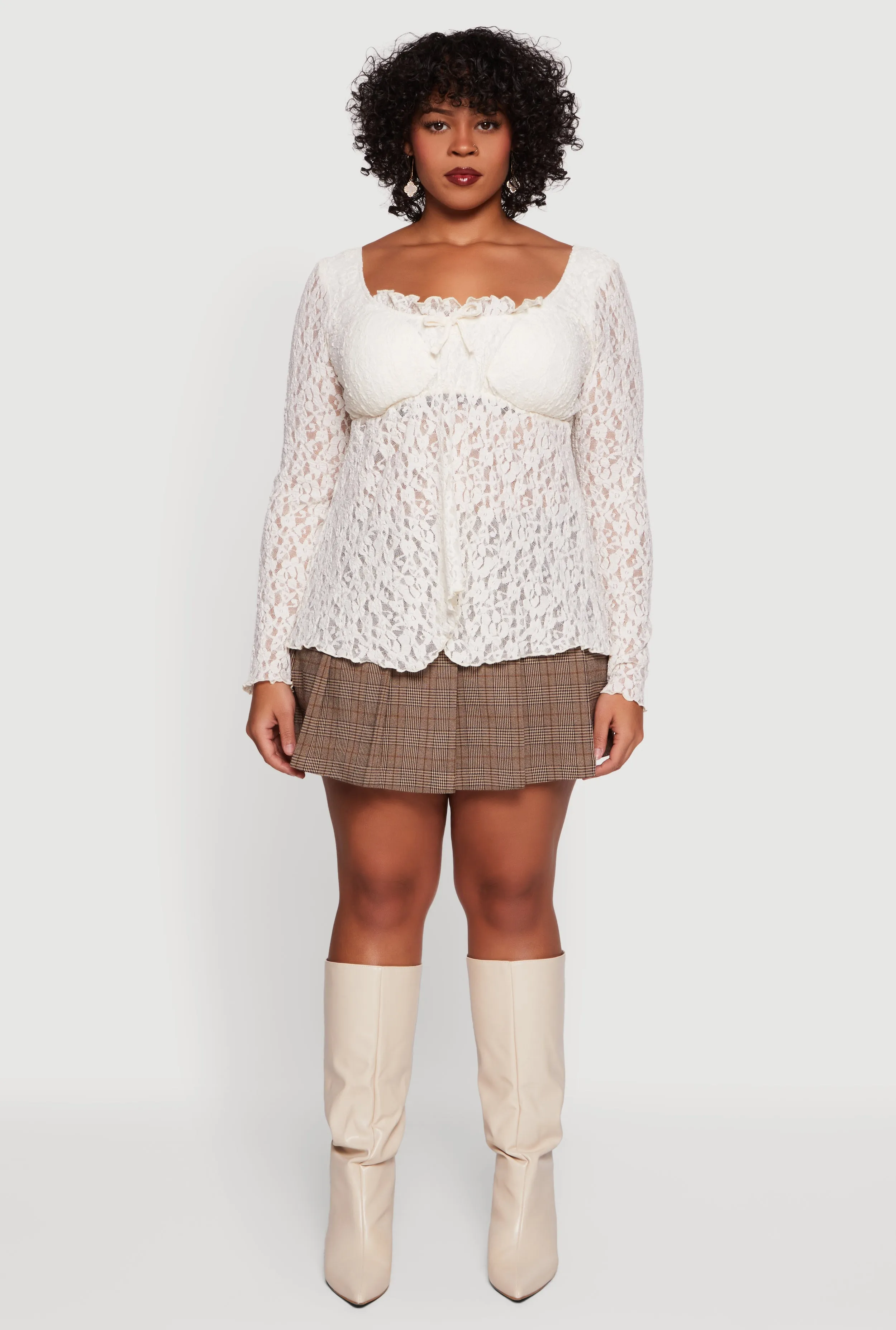 Plus Size Floral Lace Long Sleeve Square Neck Blouse sold by Rainbow product image thumbnail 3