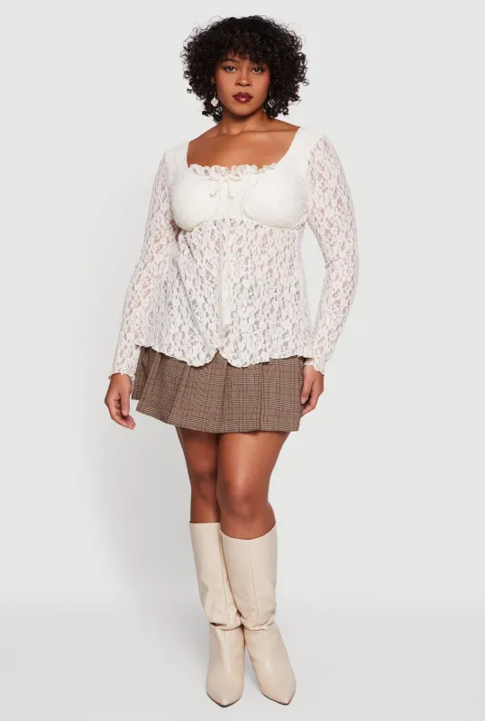 Plus Size Floral Lace Long Sleeve Square Neck Blouse sold by Rainbow