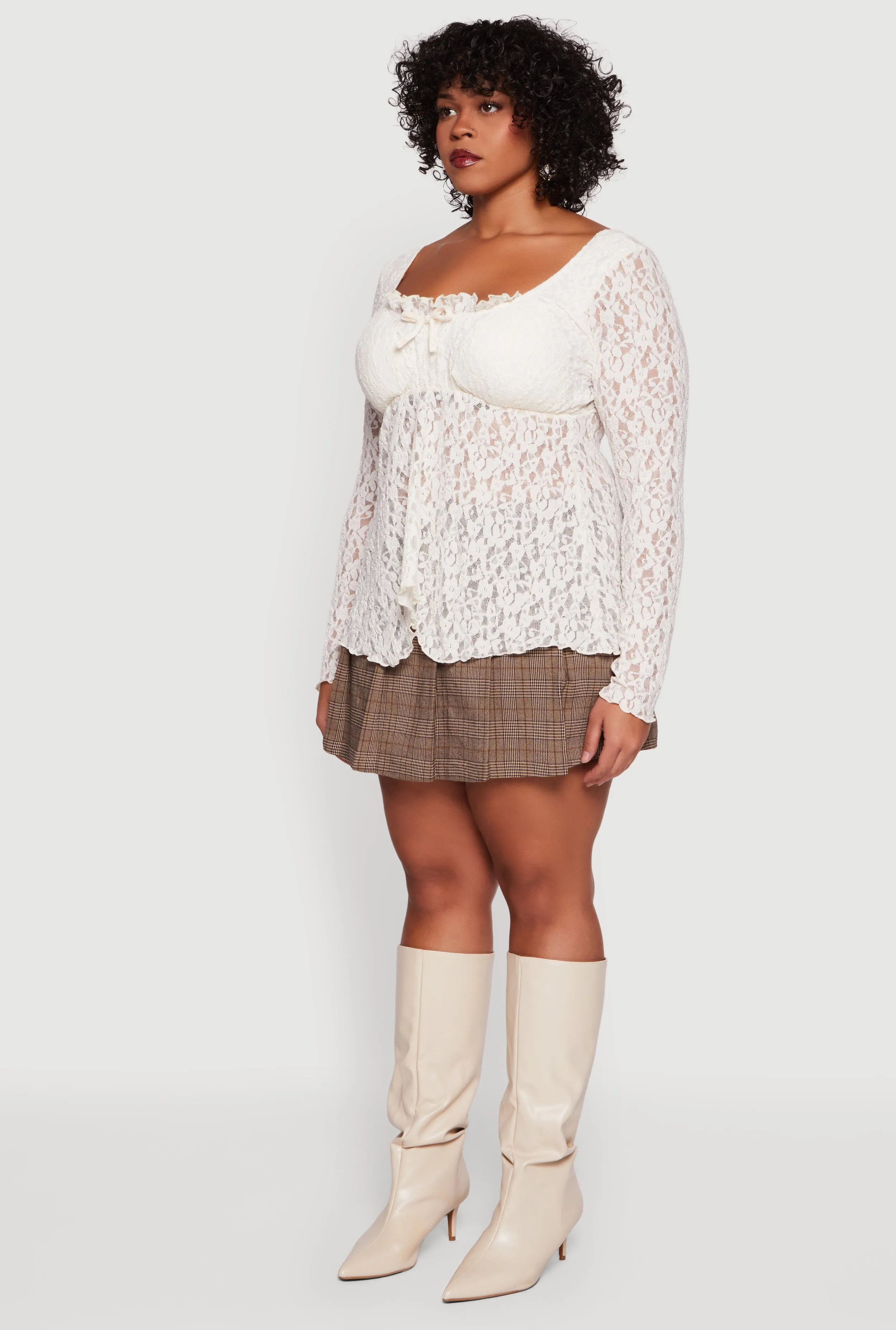 Plus Size Floral Lace Long Sleeve Square Neck Blouse sold by Rainbow product image thumbnail 5
