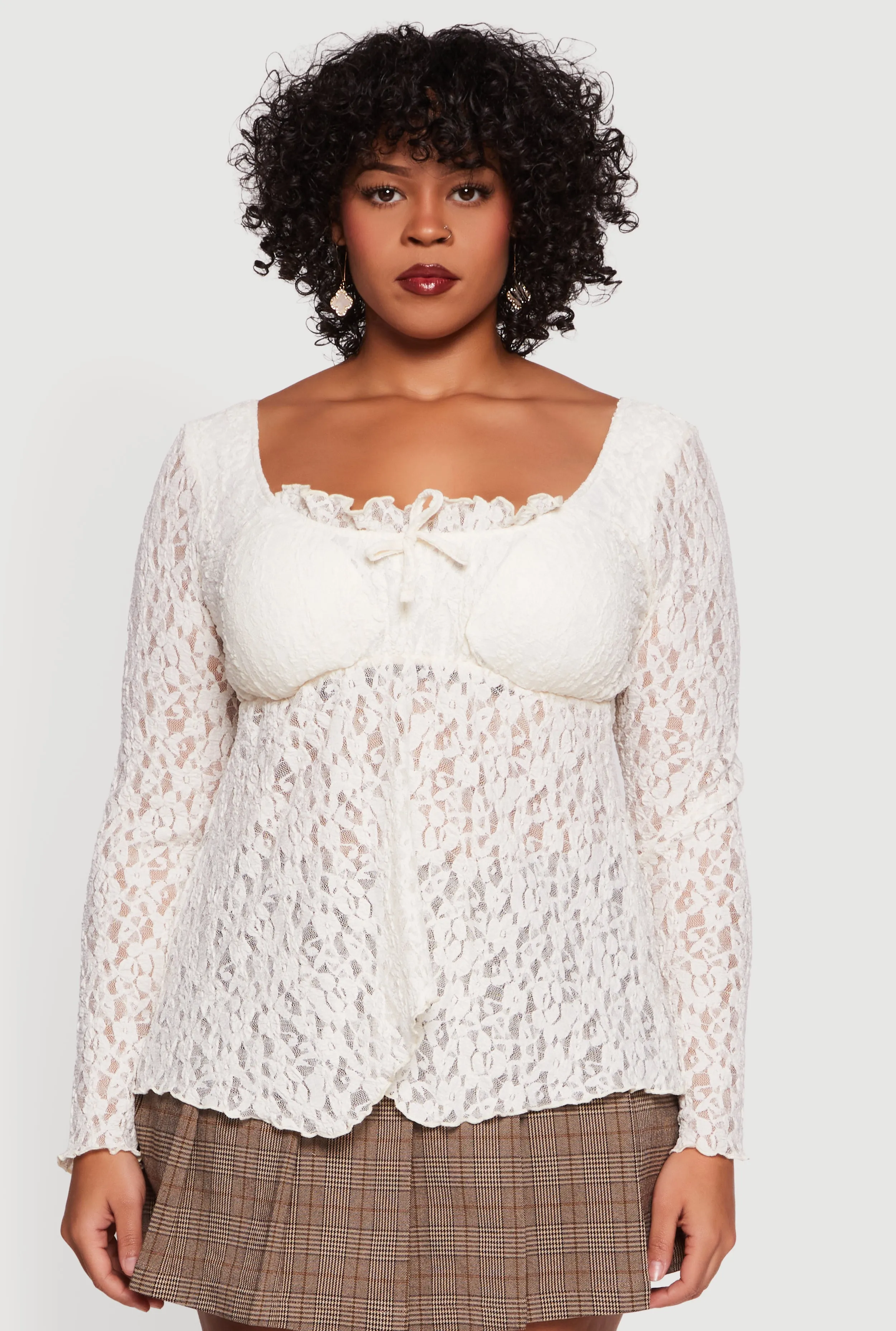 Plus Size Floral Lace Long Sleeve Square Neck Blouse sold by Rainbow product image thumbnail 2