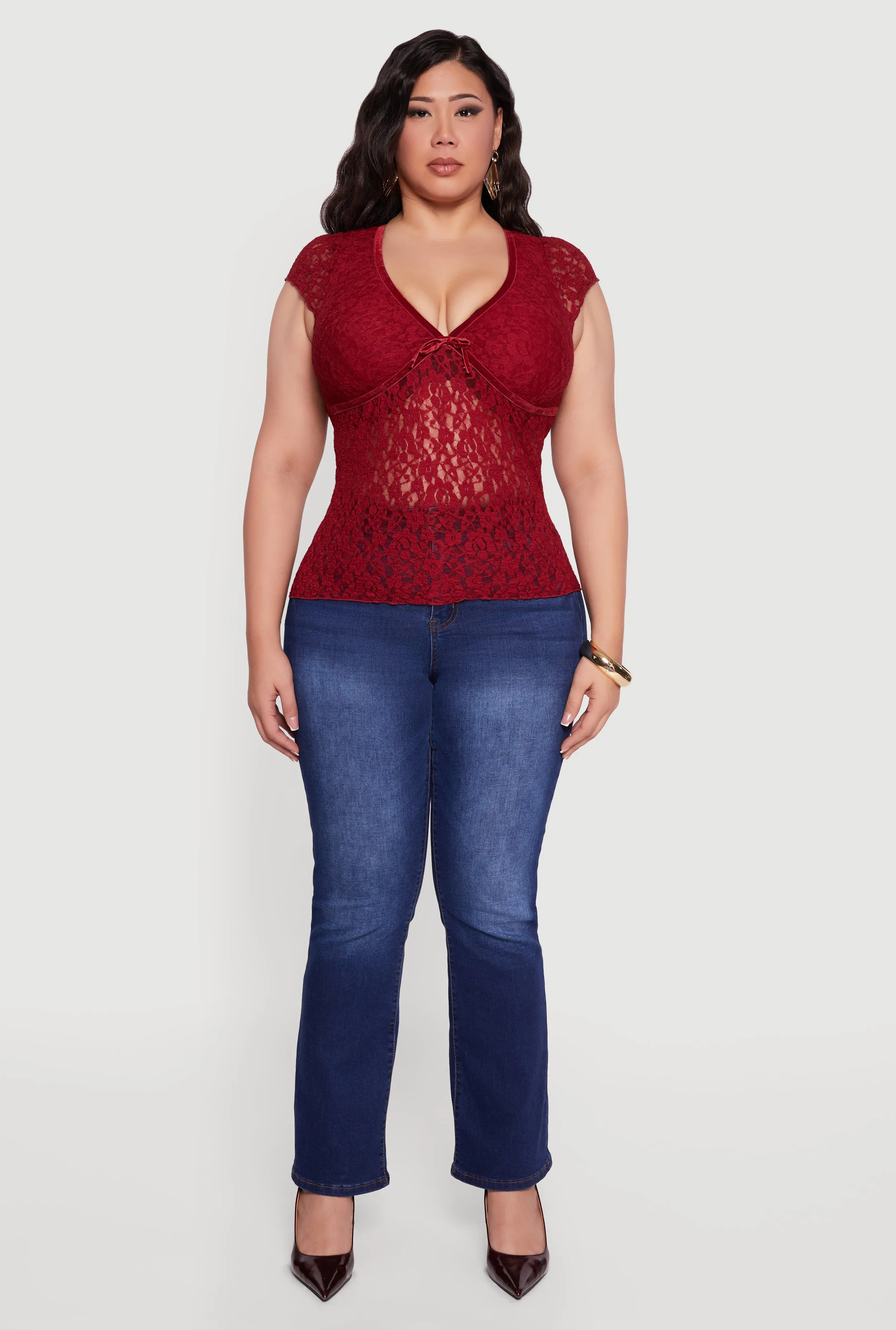 Plus Size Lace V Neck Short Sleeve Blouse sold by Rainbow product image thumbnail 3
