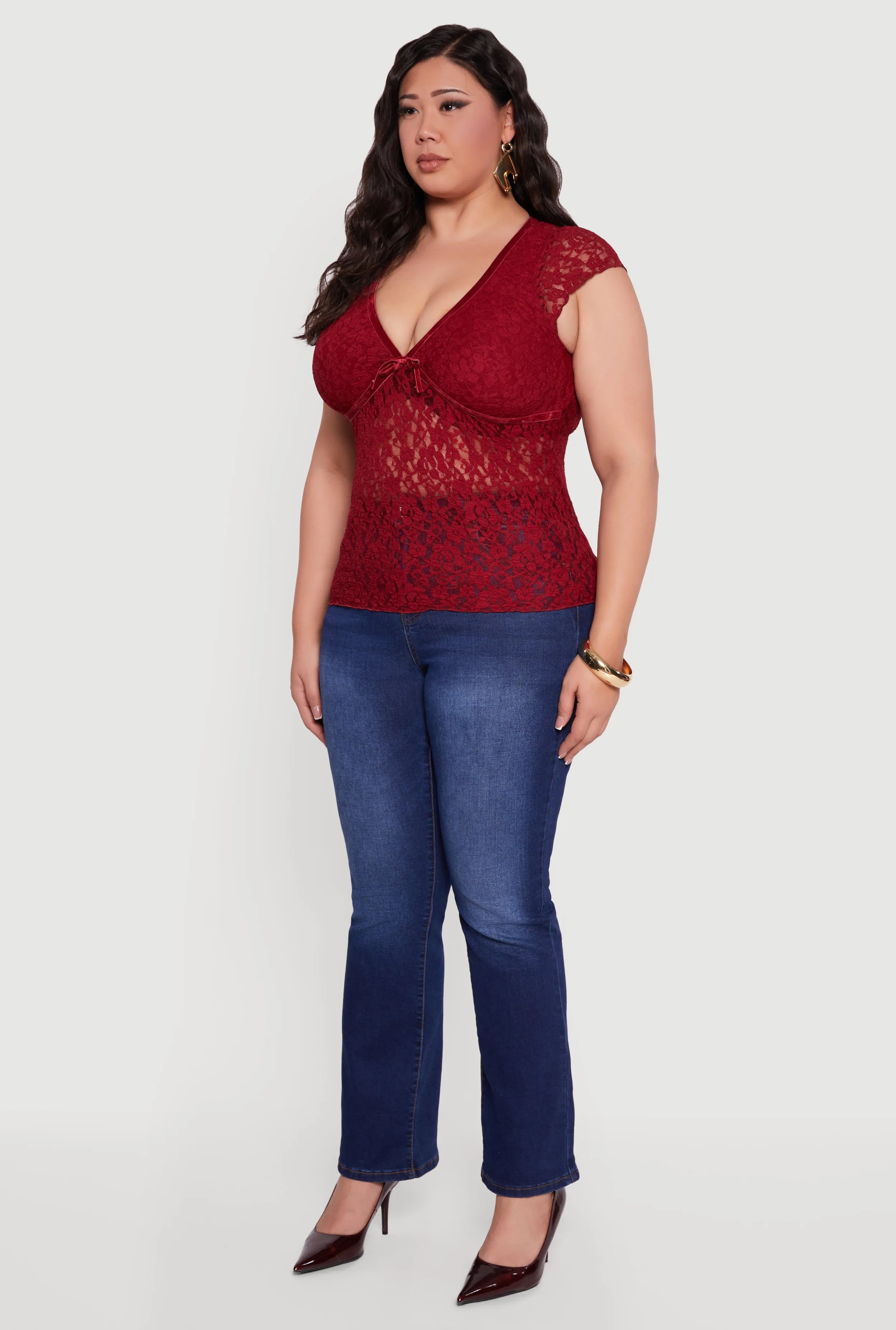 Plus Size Lace V Neck Short Sleeve Blouse sold by Rainbow product image thumbnail 5