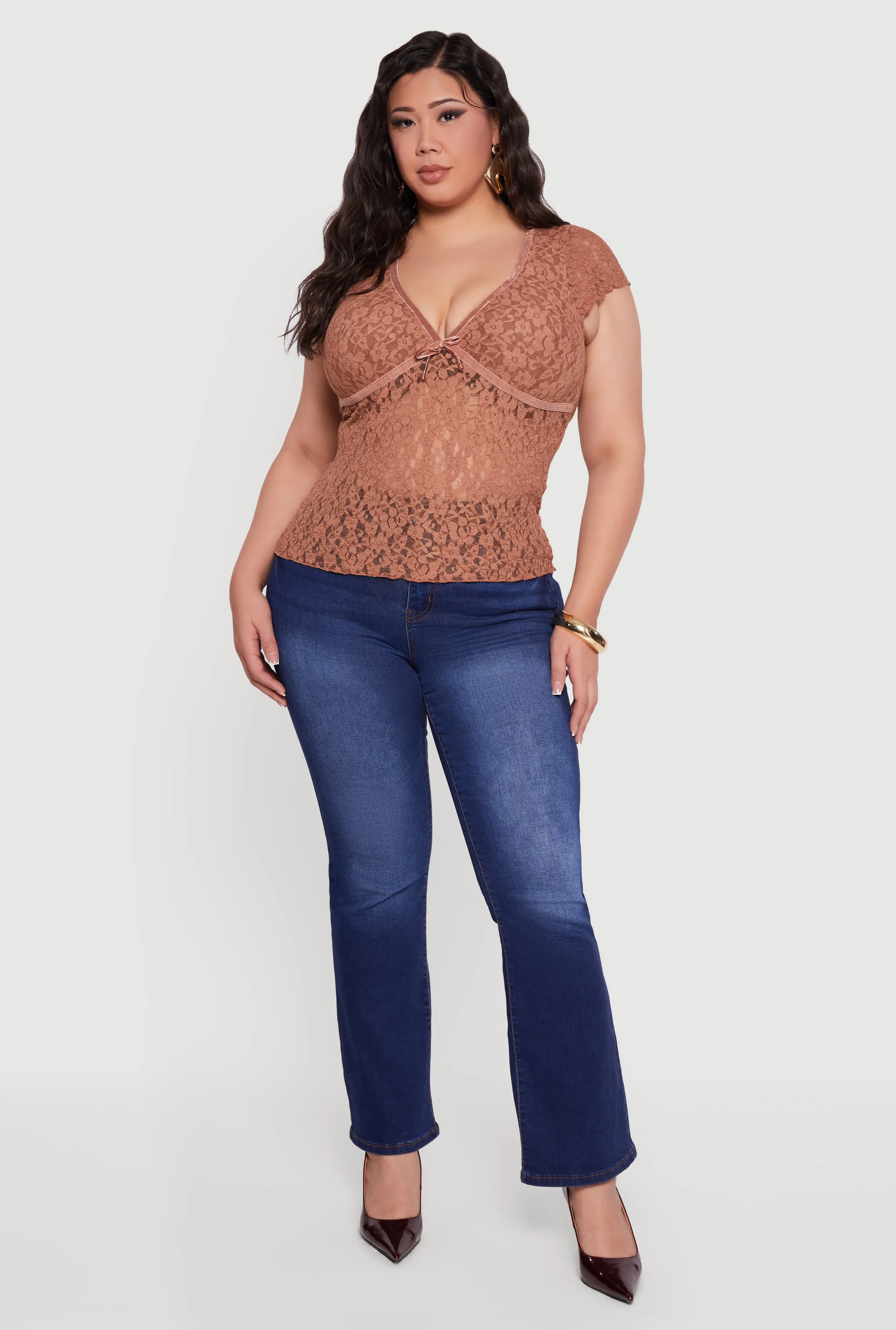 Plus Size Lace V Neck Short Sleeve Blouse sold by Rainbow product image thumbnail 4