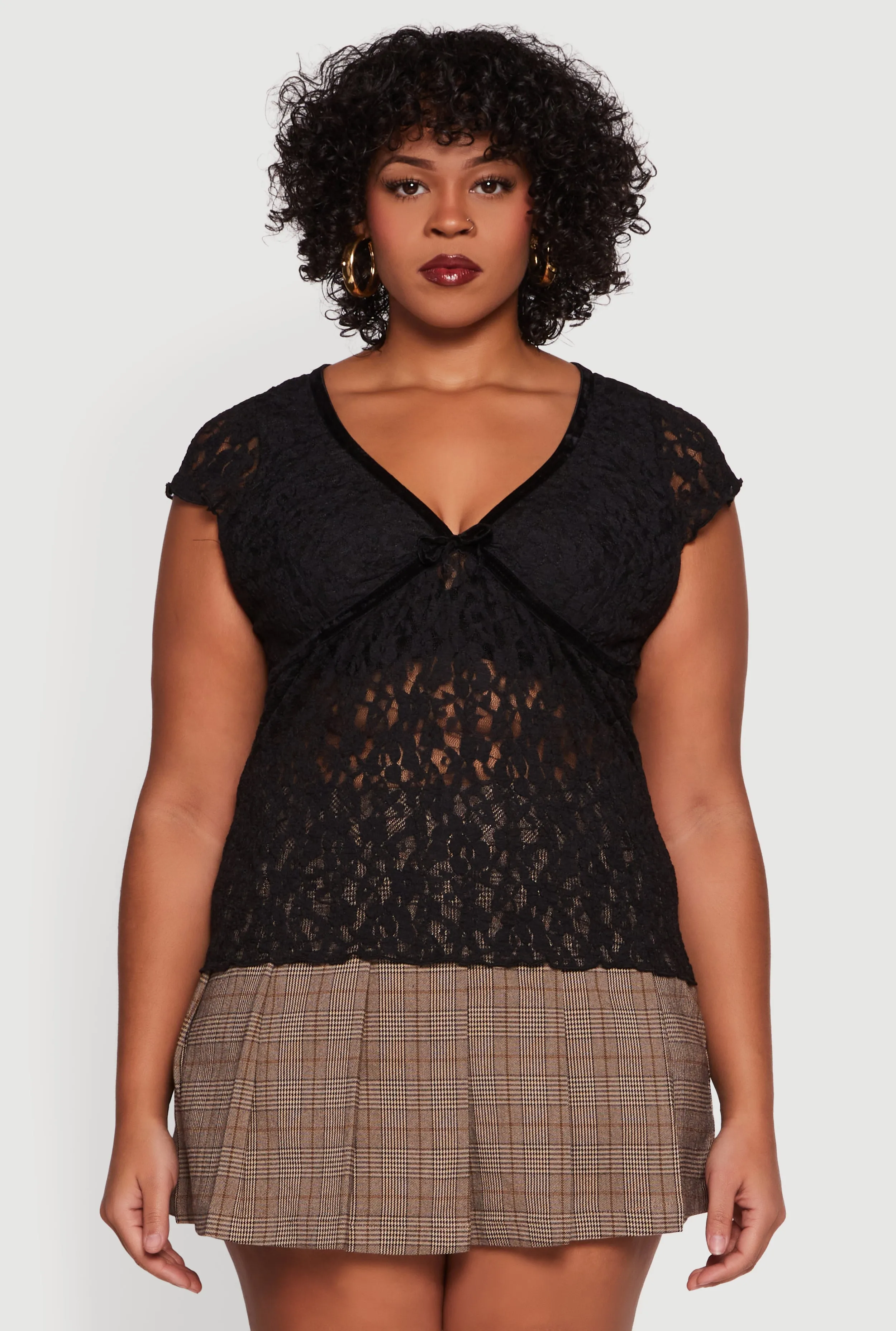 Plus Size Lace V Neck Short Sleeve Blouse sold by Rainbow product image thumbnail 2