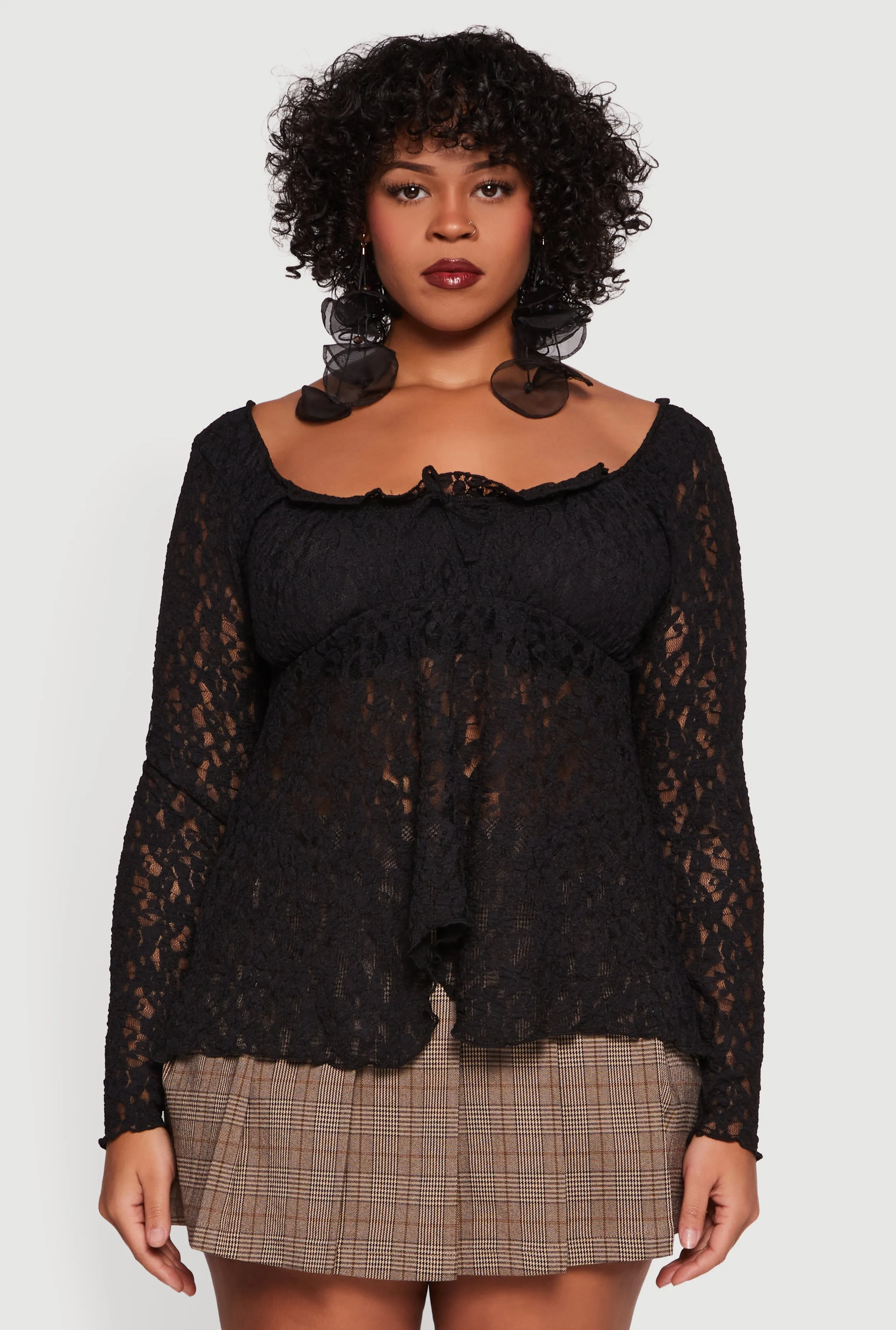 Plus Size Floral Lace Long Sleeve Square Neck Blouse sold by Rainbow product image thumbnail 2